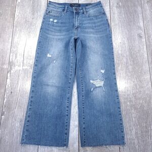 Judy Blue Wide Crop Jeans Women 3/26 Blue Distressed Raw Hem JB88475 MD